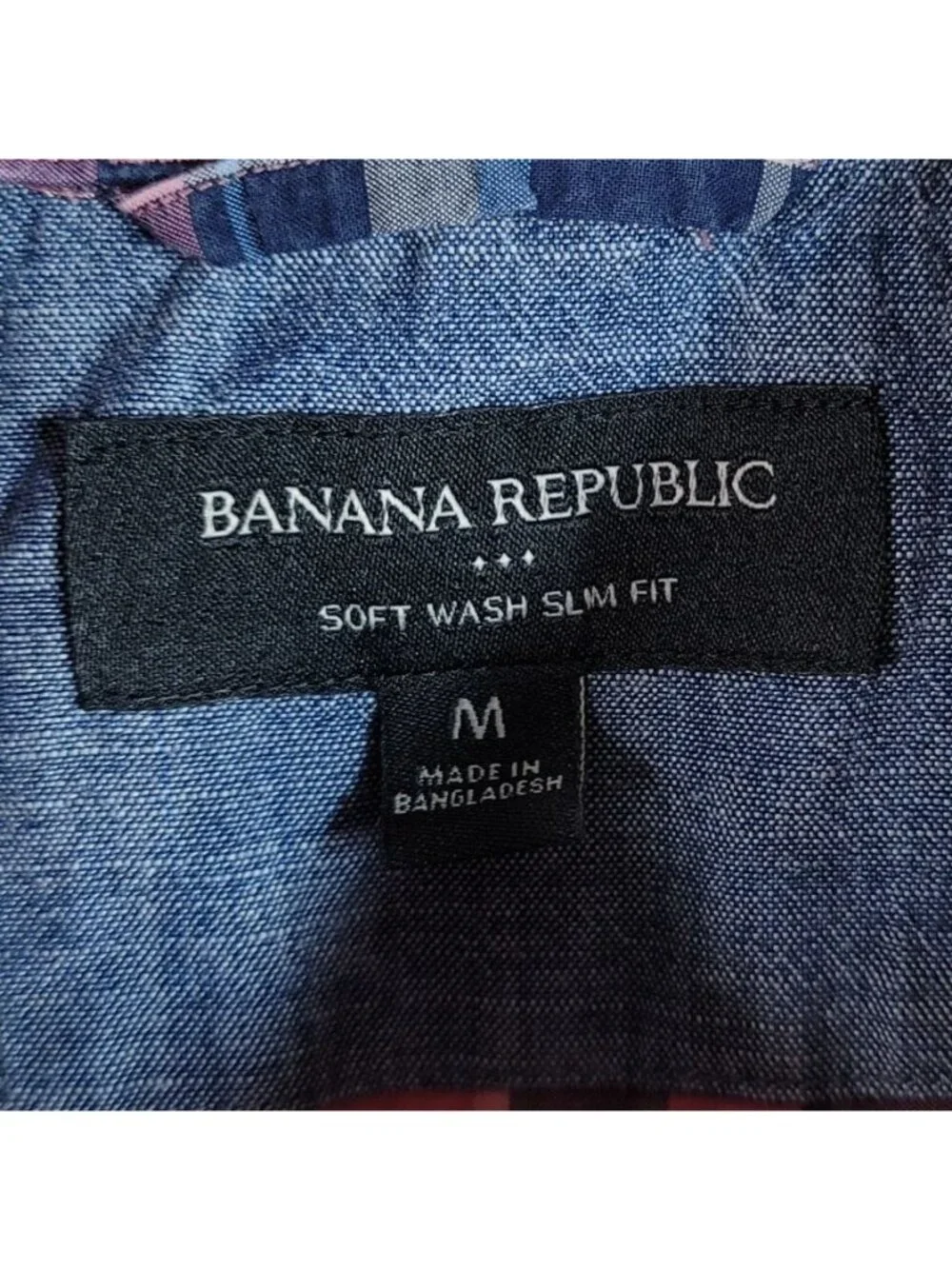 Banana Republic Mens Soft Wash Slim Fit Button Shirt Blue Pink Medium Plaid S/S